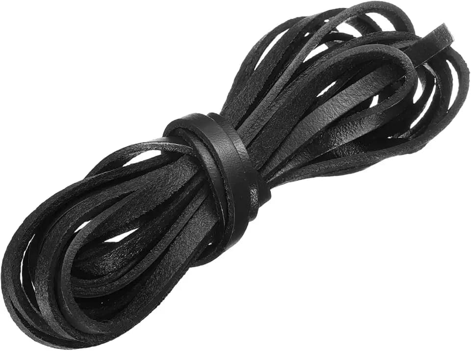 QUARKZMAN Flaches Lederband Echt 3 Meter 5mm Lederschnur, Schwarz