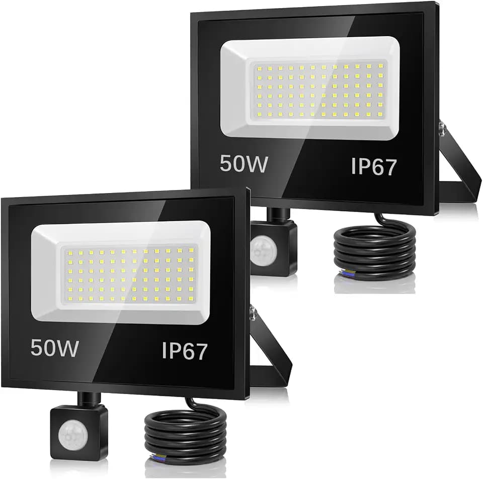 2 Stücke 50W LED Strahler mit Bewegungsmelder Außen, 5000LM 7000K LED Fluter mit Bewegungsmelder Außenstrahler Scheinwerfer, IP67 Wasserdicht LED Flutlicht für Lager, Garten, Garage, Hof, Parkplatz