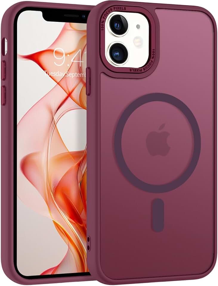 GaoBao Magnetische Schutzhülle für iPhone 11, [kompatibel mit MagSafe] Schlanke Hülle, matt, transparent, stoßfest, rutschfest, kratzfest, für iPhone 11, Weinrot