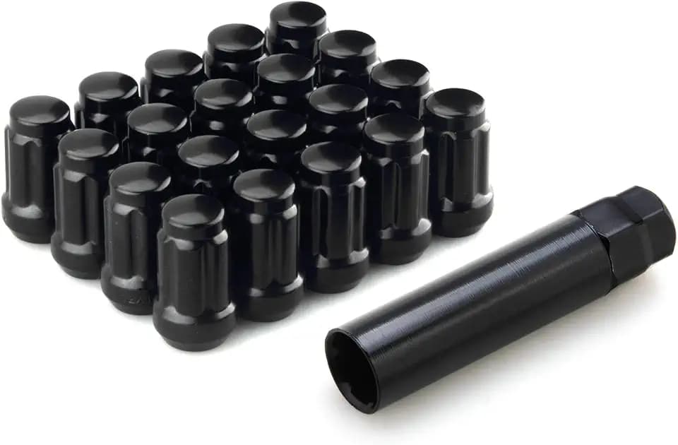 20 PC 1/2"-20 Lug Nuts Black 6-Spline Compatible with Jeep Ford-Dodge-Lincoln 5 Lug Aftermarket Wheels - 1/2" Lugnuts 1.38" Tall Cone Seat with Key for Wrangler Grand Cherokee Explorer Ranger