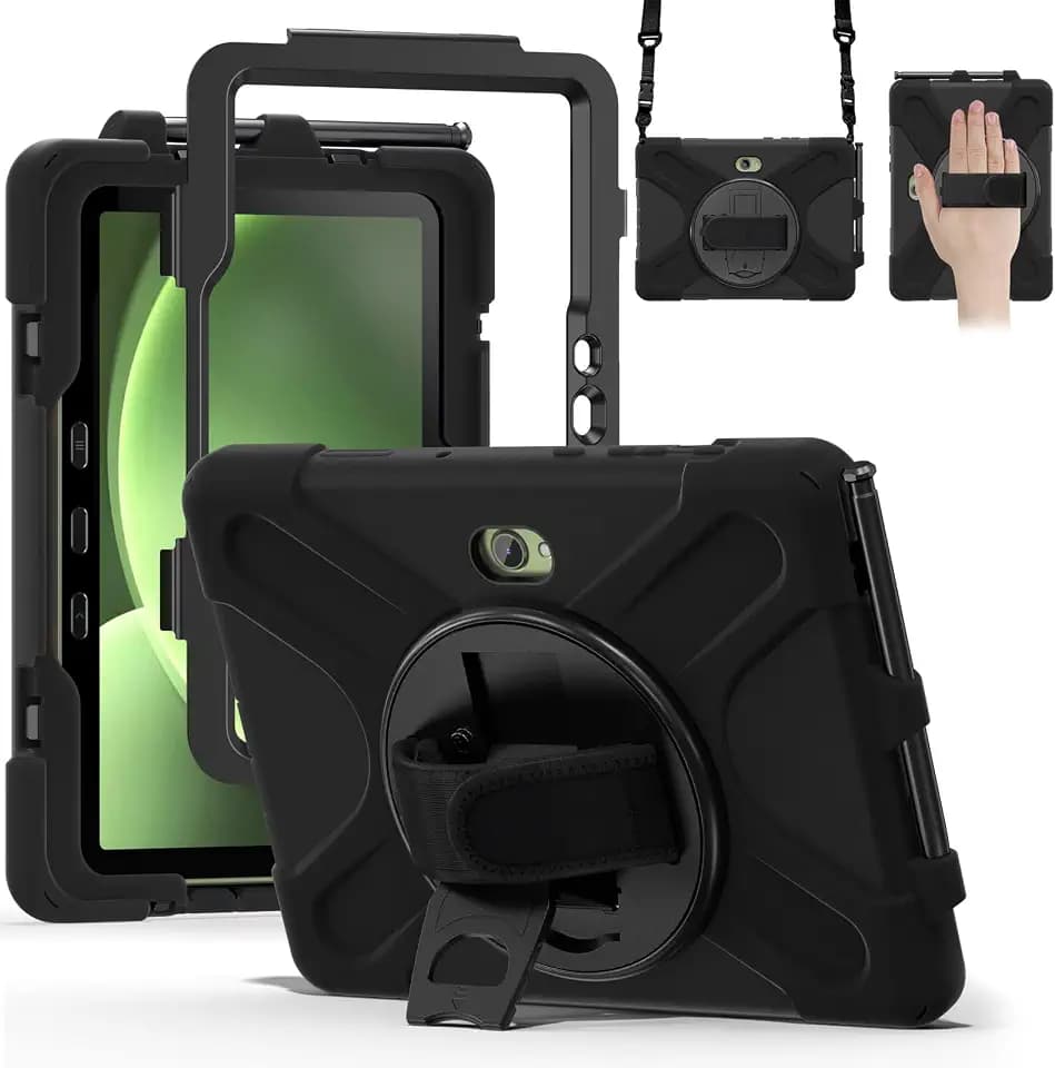 Samsung Galaxy Tab Active5 Pro / Active4 Pro/Active Pro 10.1 Case, Heavy Duty Shockproof Drop Protection Case with 360° Stand, Hand Strap & Shoulder Strap for SM-X350/X358/T540/T547/T630/T638, Black