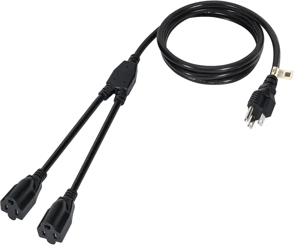 2 Way Power Cord Splitter Cable 6 Ft-3 Prong 1 to 2 Extension Cord-Outlet Saver-Elecan Male to Female Y Splitter Power Extension Cable Strip–UL Certified SJTW 16 Gauge 13 A/125 V–Black