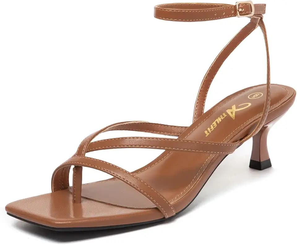 Athlefit Black Kitten Heels for Women Strappy Low Thong Heeled Sandals