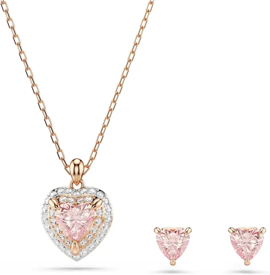 Swarovski One set, Heart cut, Pavé, Heart, Pink, Mixed metal finish