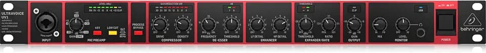 Behringer ULTRAVOICE UV1 Audiophiler Mikrofonvorverstärker, Sprachprozessor und 192-kHz-USB-Audio-Interface