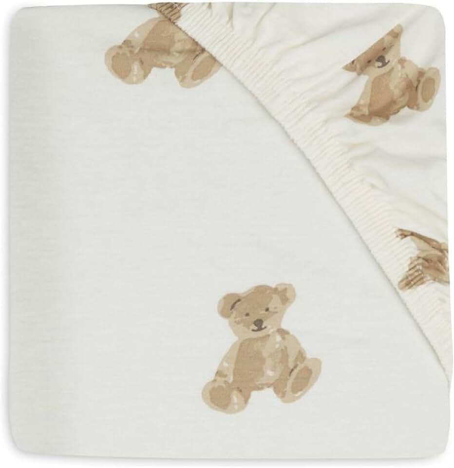 Jollein Spannbettlaken Jersey - Teddy Bear - 70/75x140/150cm - 100% Baumwolle - Spannbetttuch - Oeko-TEX Zertifiziert