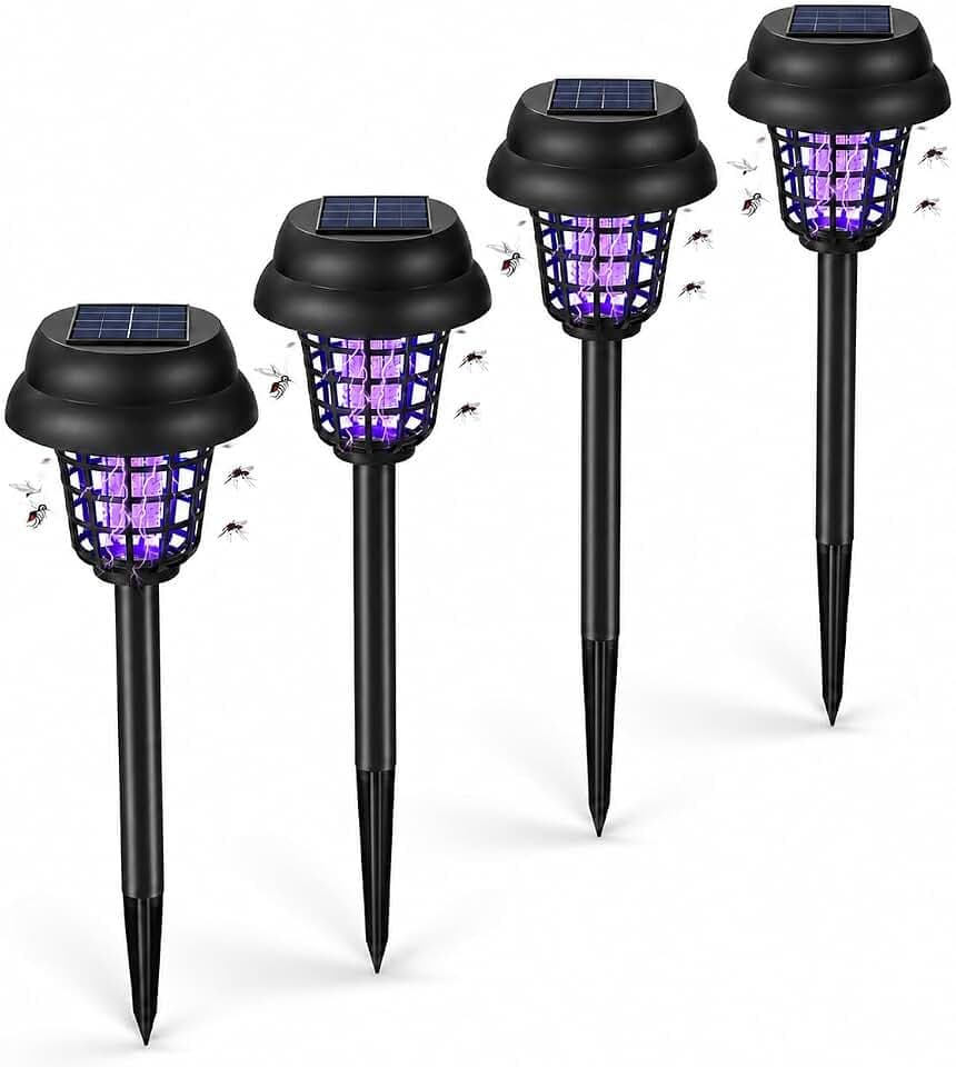 2026 4Pack Mosquito Repellent Outdoor Patio,Solar Bug Zapper Outdoor Mosquito Zapper for Moths,Gnats,Flies,Small Flying Insect,Gnat Killer for Vegetable Beds,Electric Fly Zapper for Backyard,Garden