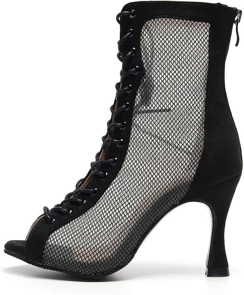 HROYL Damen Latein Tanzschuhe Reißverschluss offene Zehen Salsa Ballsaal Leistung Ballsaal Tanzstiefel,Model QJW7179/7180