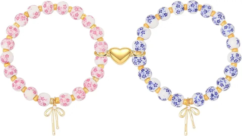 Bow Bracelets 14K Gold Beaded Vintage Friendship Couples Matching Bff Bracelets For Women Men Christmas Gifts