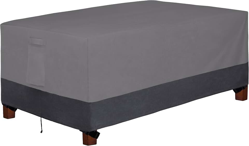 Easy-Going 600D robuste, rechteckige Tischabdeckung, UV-beständig und wasserdicht, für den Außenbereich, Rasen, Terrasse, Möbelabdeckung, 183 cm L x 111 cm B x 58 cm H, Grau/Dunkelgrau