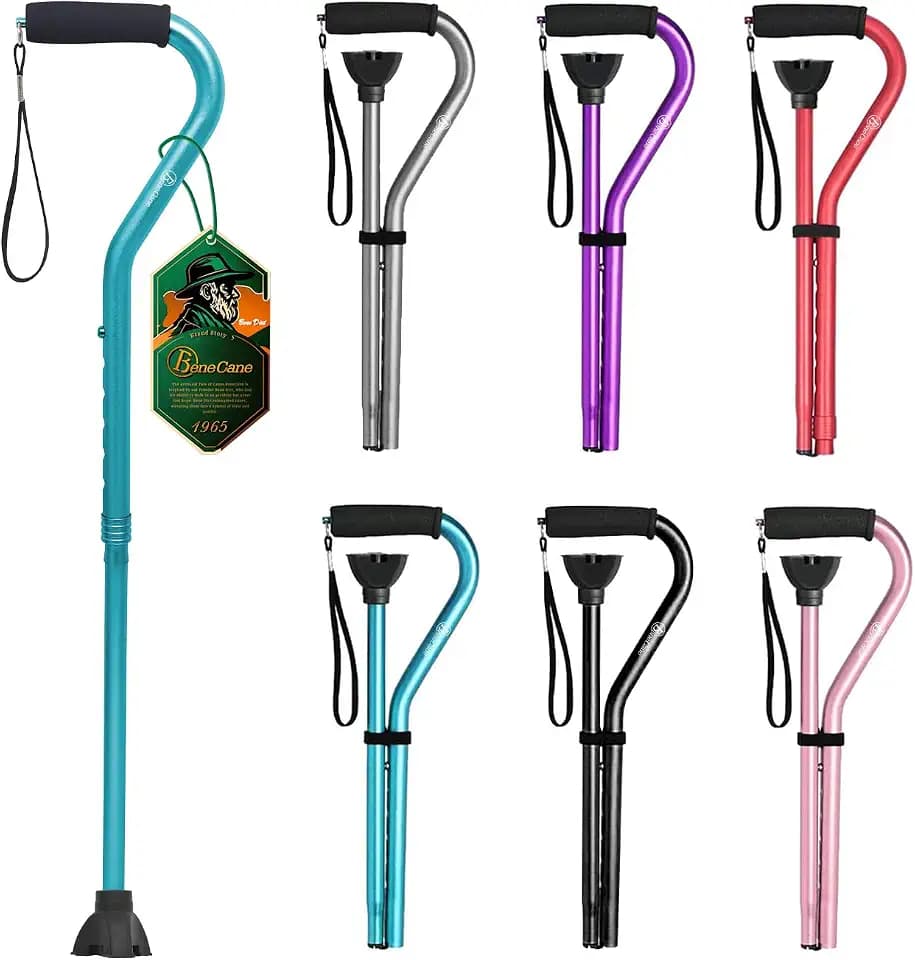 BeneCane Walking Cane for Men & Women Adjustable Cane with Offset Soft Cushioned Handle -Portable Lightweight Sturdy Mobility Walker Aid for Elderly, Seniors Collapsible Cane