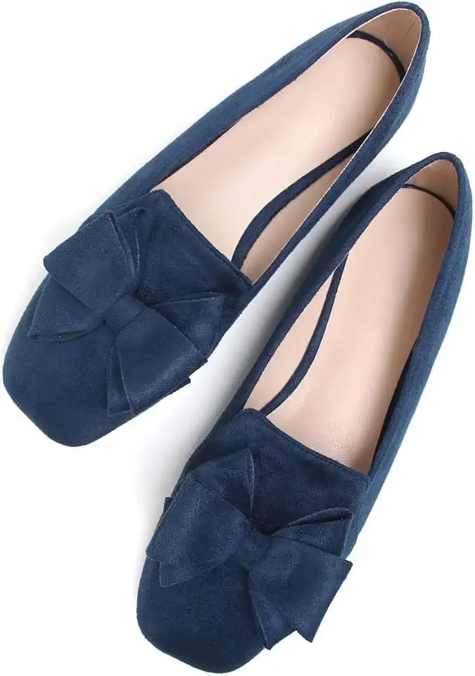 SAILING LU Women's Faux Suede Square Toe Ballet Flats