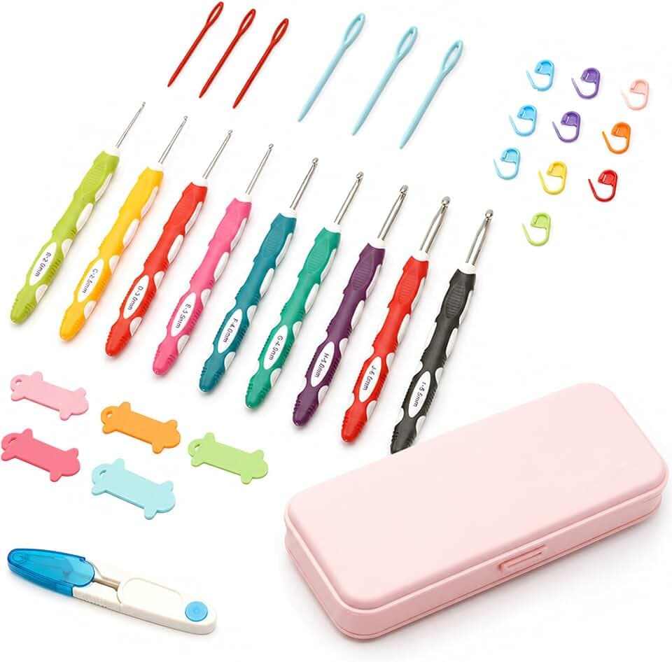 VINATO Häkelnadel Set 32-teilig, Häkelset für Anfänger, 9 Häkelnadeln 2-6 mm, ergonomisch, inkl. Stricknadeln Set, Häkel Zubehör & Häkeltasche – Stricken Kit