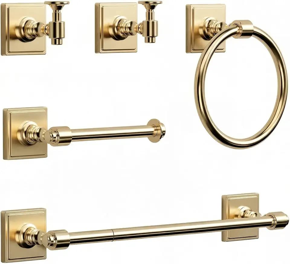 VEHCIL Champagne Bronze Bathroom Accessories Set, 5 Piece Bathroom Hardware Set with SUS304 Stainless Steel 24 Inch Towel Bar, Towel Ring, Toilet Paper Holder & Wall Hooks, Bathroom Towel Rack Set
