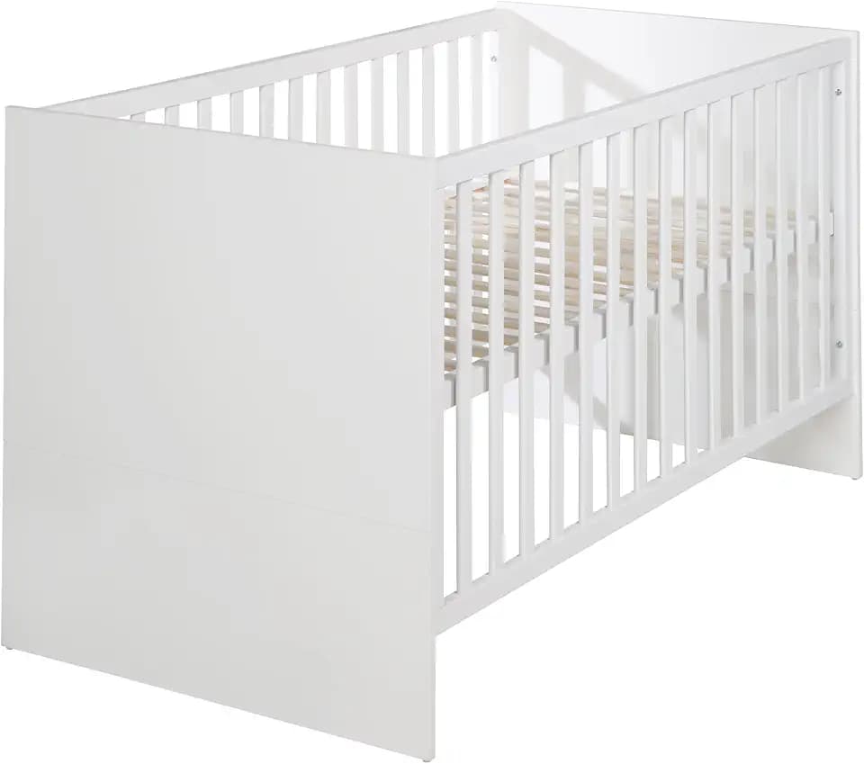 roba Kombi-Kinderbett Lilo 70 x 140 cm – Babybett 3-Fach höhenverstellbar mit 3 Schlupfsprossen – zum Juniorbett umbaubar – Weiß