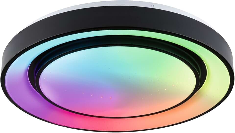 Paulmann 70545 LED Deckenleuchte Rainbow mit Regenbogeneffekt incl. 1x38,5 W dimmbar dynamicRGBW Farbsteuerung Schwarz, Weiß Kunststoff, Metall 3000 K