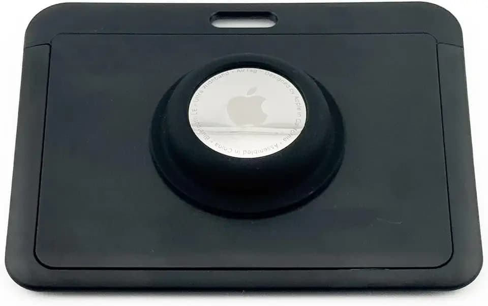 ID Card Holder Case with AirTag Holder | Durable Plastic Construction Secure Attachment | Universal Compatible Clear Window for ID Display | Perfect Use ID Card | Standard Size – Black