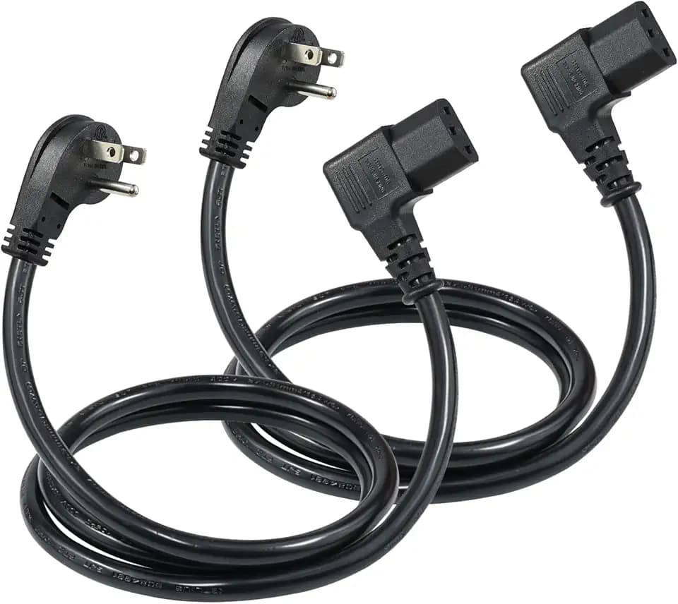 45-Degree Flat Plug Computer Power Cord, 2-Pack Right-Angle C13 3FT