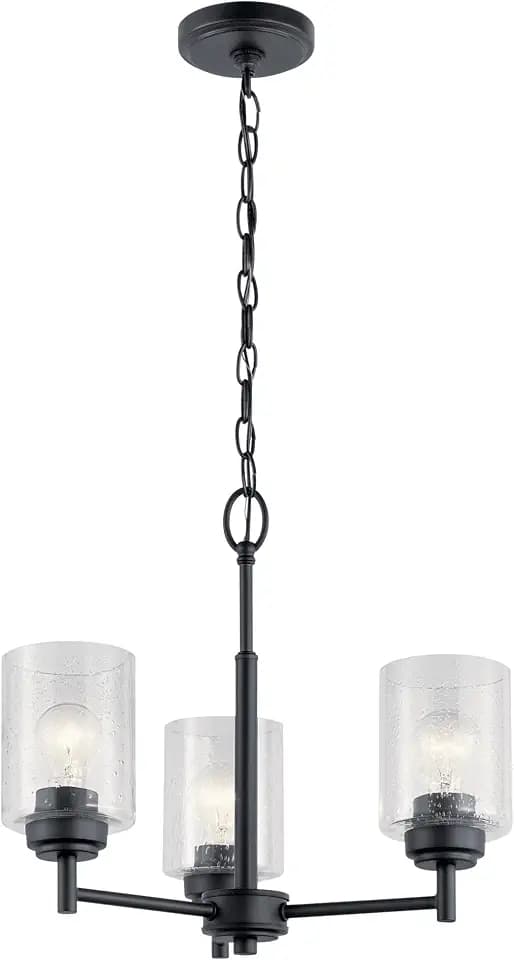 Kichler Winslow 3-Light Chandelier Light, Seeded Glass, Black
