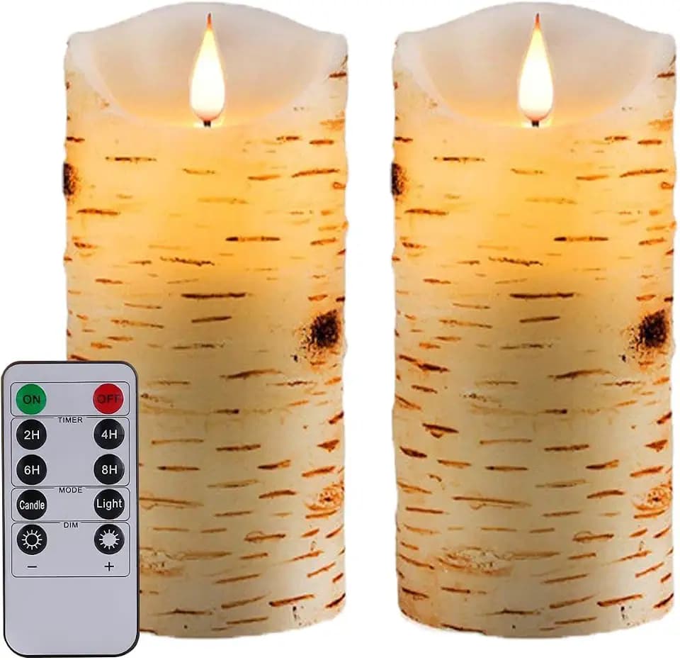 Nancia Flameless Candles Birch Bark Effect Battery Operated Candle,2PACK Real Wax Pillar LED Candle with 10-Key Remote Control 2/4/6/8 Hours Timer for Home Decoration Wedding Birthday Party
