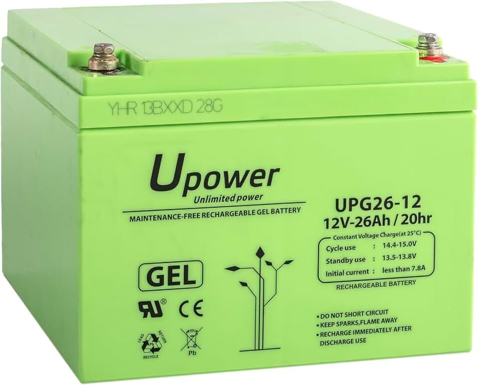 U-Power - Hermetische Gel-Batterie 26Ah 12V - Akkus Metrische Schraubklemme M6