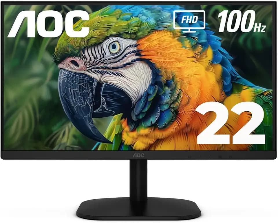 AOC 22B2HM2 22" Full HD (1920 x 1080) 100Hz LED Monitor, Adaptive Sync, VGA x 1, HDMI x 1, Flicker-Free, Low Blue Light, HDR Ready, VESA, Tilt Adjust, Earphone Out, Eco-Friendly