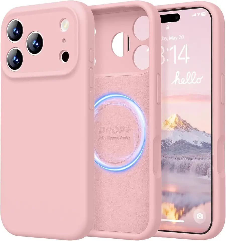 LOVE 3000 Magnetic for iPhone 17 Pro Case Silicone, Pink Sand
