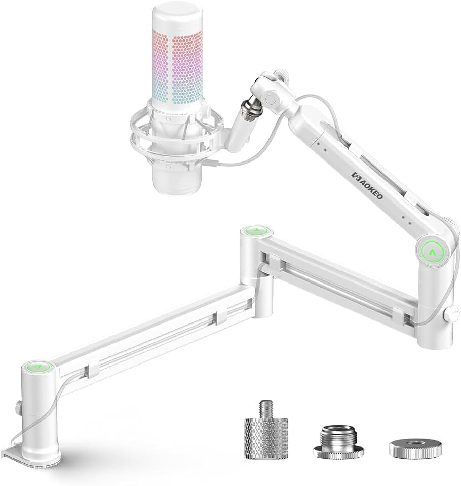 Mikrofonarm, Aokeo AK-58i Schreibtisch-Mikrofonarm mit niedrigem Profil, geeignet für Blue Yeti, Snowball iCE, HyperX QuadCast, SoloCast, Elgato Wave, usw(Weiß)