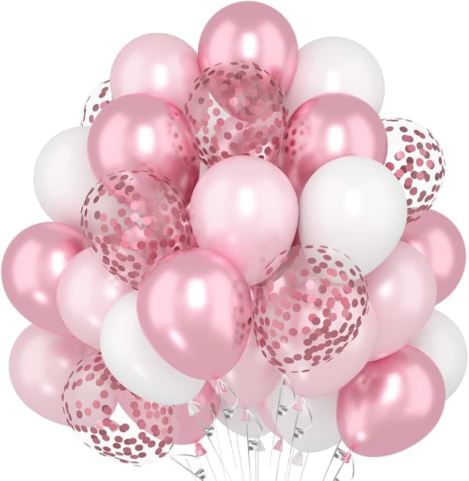 Luftballon Rosa, 60 Stück Luftballons Geburtstag Rosa Ballons Metallic Pink Weiß, Luftballons Rosa Weißer für Geburtstagsdeko Mädchen Frauen Hochzeit Babyparty