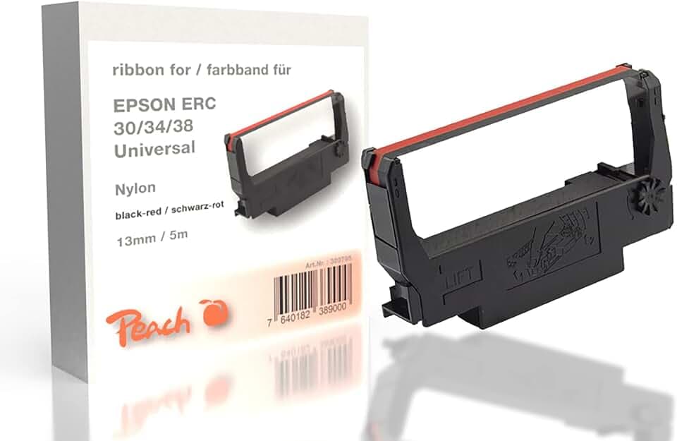 Peach ERC 30/34/38, bk/red, Nylon, 13mm/5m, Ribbon kompatibel zu Epson, Schwarz-Rot
