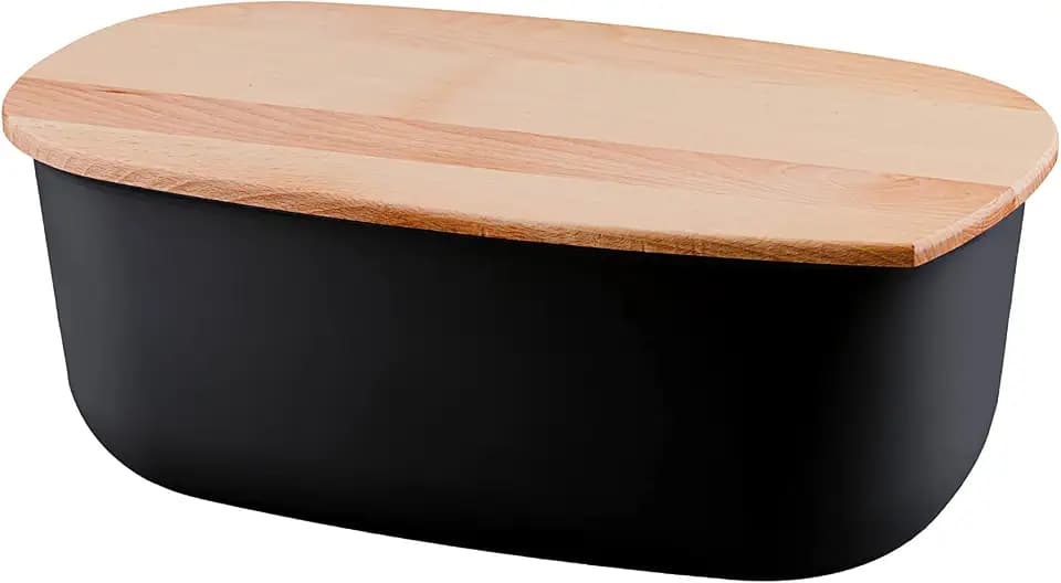 Brotkasten mit Deckel Schneidebrett aus Holz, 2-in-1 Brot-Aufbewahrungsbox Küche Holzbrett, Kunststoff-Brotkasten, Brotbox, Brotaufbewahrung, Kunststoffbox für Brot Backwaren Schwarz