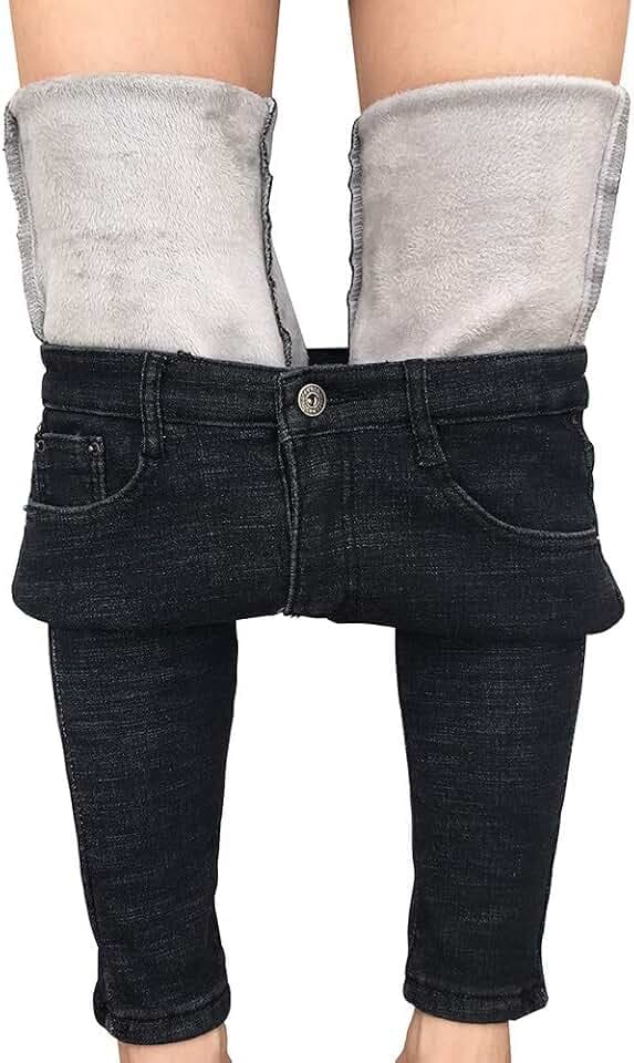 heipeiwa Damen-Winter-Jeans, Dicke Skinny-Hose, Fleece-gefüttert, schmal, Stretch, warme Jeggings