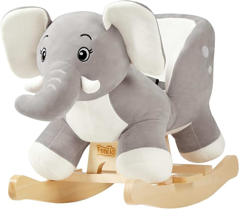 FUNLIO Baby Schaukelpferd Elefant für Kleinkinder 6‑36 Monate, Grau | Plüsch‑Schaukeltier für Babys, einfache Montage, weicher Stoff, sicheres Spielzeug für Kinderzimmer, CE‑ & CPC‑zertifiziert