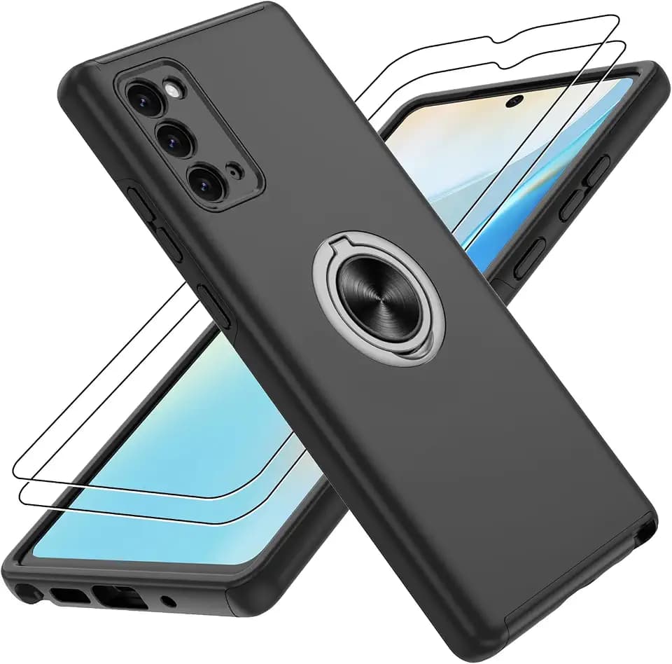 Gritup for Samsung Galaxy Note 20 Case with 360°Magnetic Ring Holder Kickstand & [HD Screen Protector×2] Phone Case for Galaxy Note 20 Case-Black