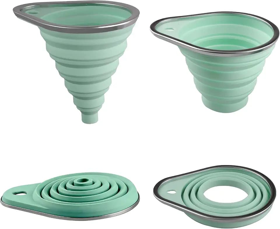 2er-Set Faltenbare Silikon-Trichter, Metallstahlrand, Grün