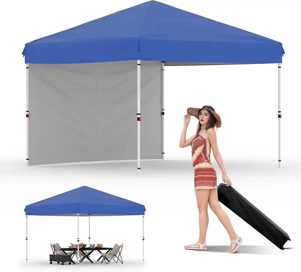 GarveeLife 10x10 Pop Up Canopy with One Sidewalls, Blue