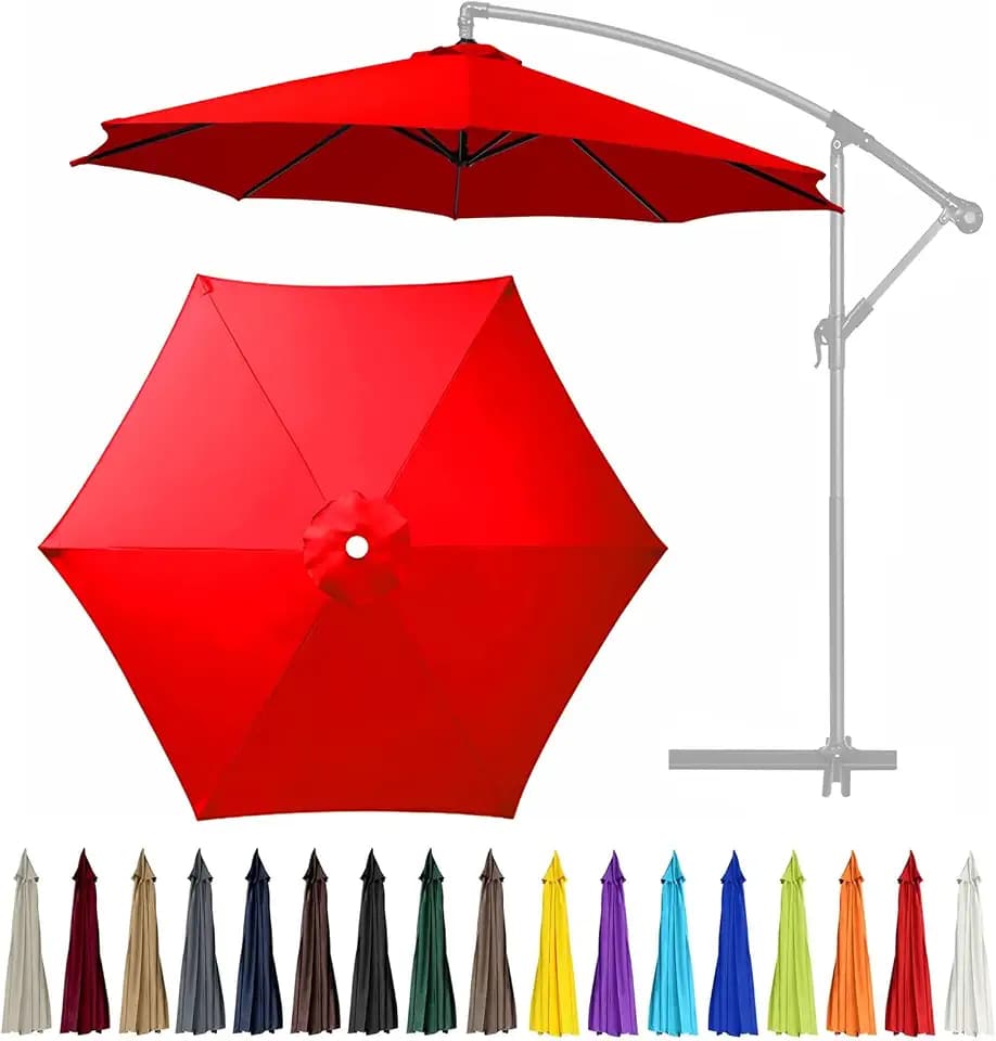 9Ft 6 Ribs Patio Umbrella Replacement Canopy (Canopy only), Canopy Replacement UV Protection Waterproof Outdoor Table Market Yard Umbrella Top Outdoor Umbrella Canopy,Red,9FT