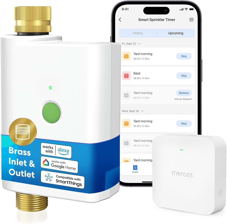 meross WiFi Water Timer for Garden Hose, Rain Skip, Hub Included, IP65