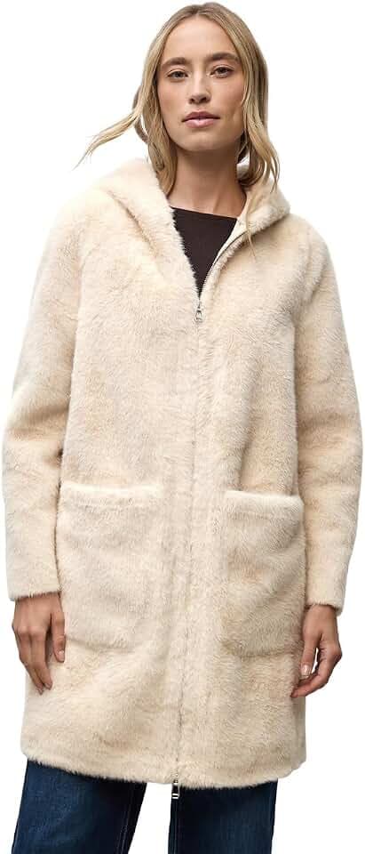 Street One Damen Fake Fur Mantel mit Kapuze