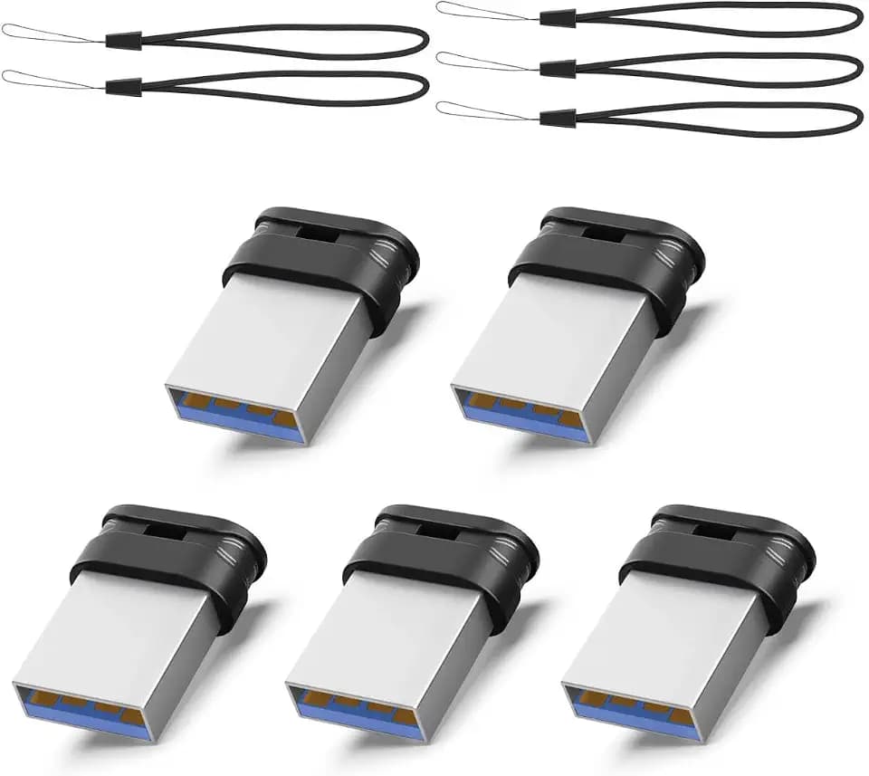 RAOYI 64GB Mini USB 3.0 Flash Drive with Lanyard, 5-Pack, Black