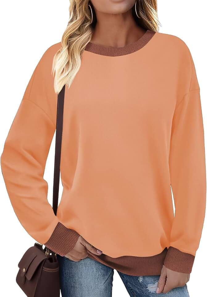 Cuptacc Pullover Damen Sweatshirt Langarm Rundhals Kontrast Langarmshirt