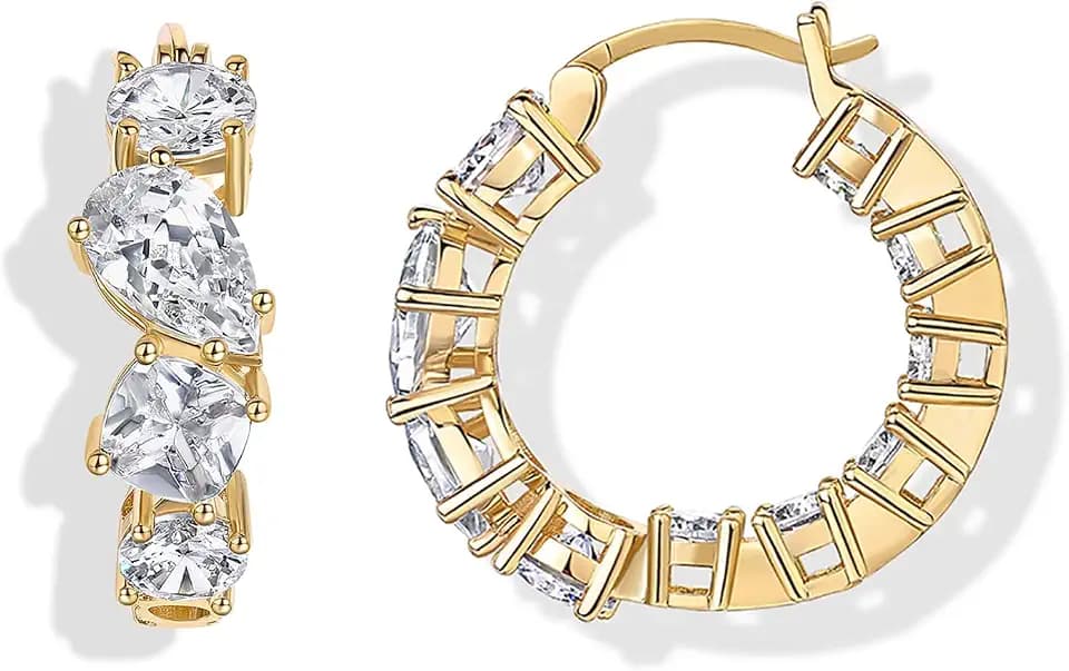 PAVOI 14K Gold Plated Hoop Earrings for Women, Bridal Cubic Zirconia Hoops