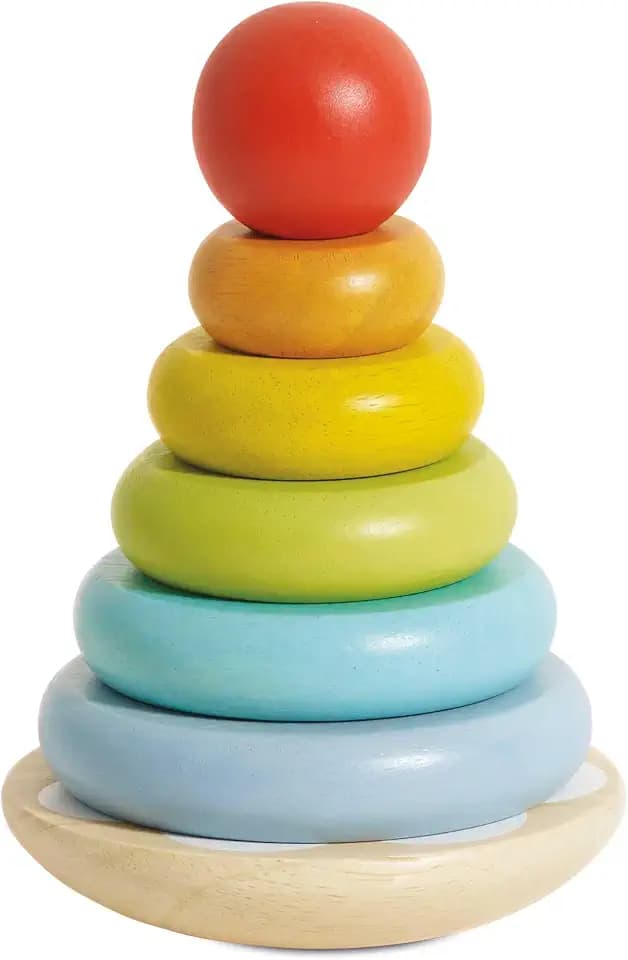 Le Toy Van Montessori-Stapelring-Turmspiel, Lernspielzeug für Kinder ab 18 Monaten, Petilou, 6 Regenbogenstücke zum Stapeln, ökologisches Spiel, aus FSC-Holz, Petilou
