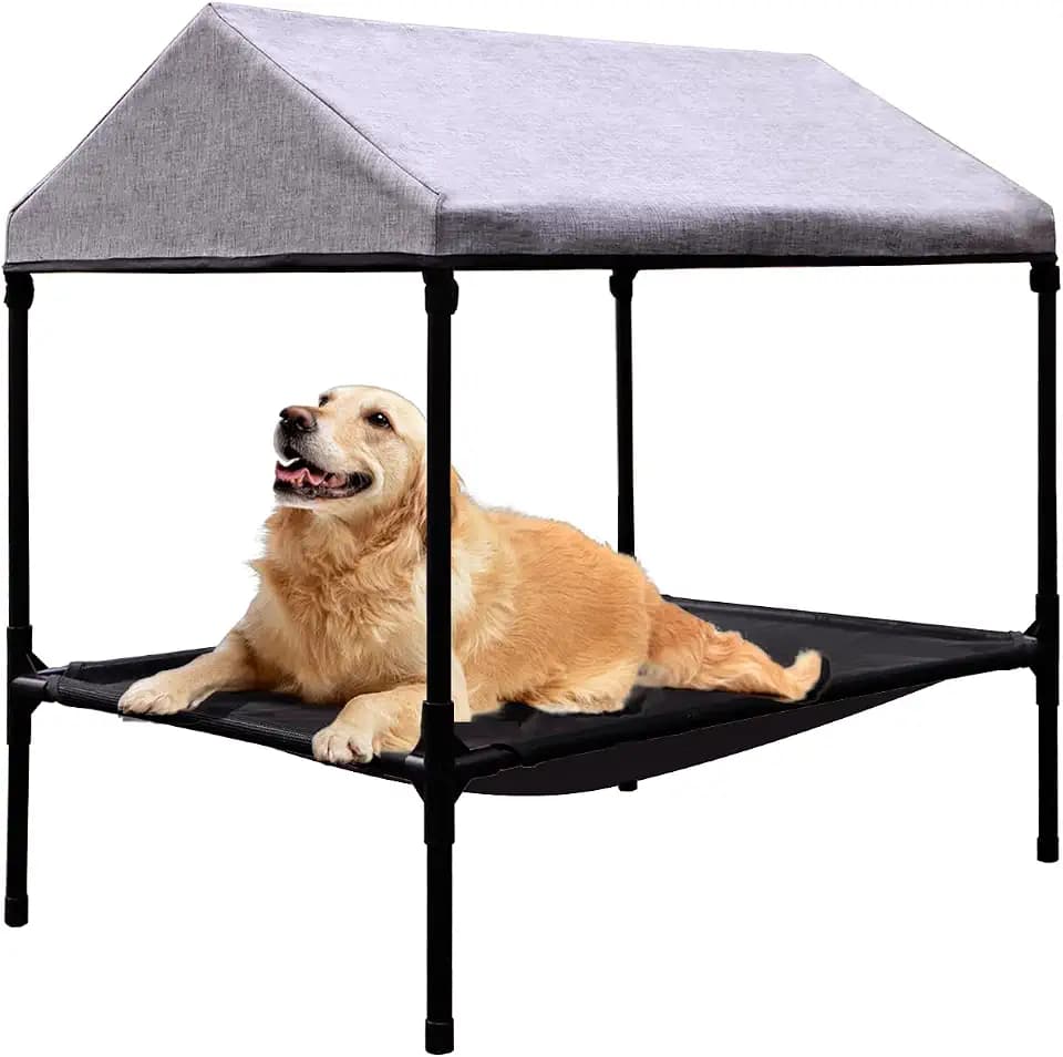 Elevated Dog Bed with Canopy, Outdoor Dog Bed with Removable Shade Tent for Small Medium Dogs, Breathable, Easy to Clean(36" x 25")