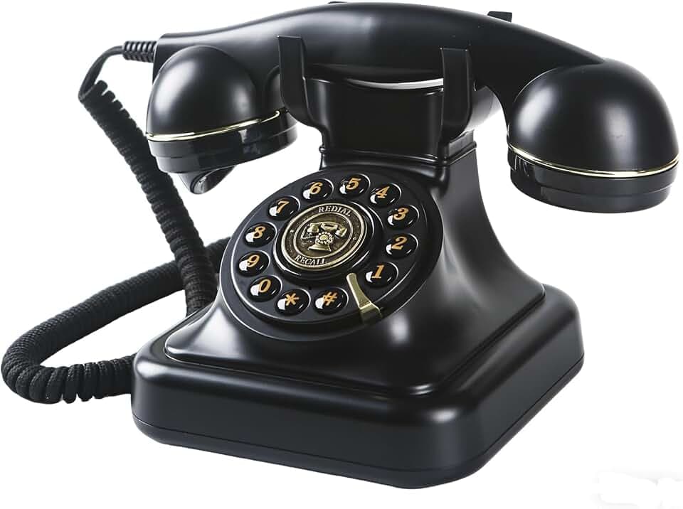 Retro Push Button Landline Phone (Redial),1930s Antique Telephone (Hearing Aid Compatible),Vintage Corded Desk Phone,Old Fashioned Telephone, Tangle Free Cord for Home, Office, Black