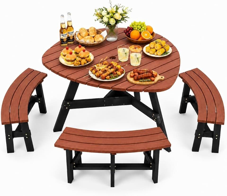 Zevemomo Outdoor Picnic Table, Brown