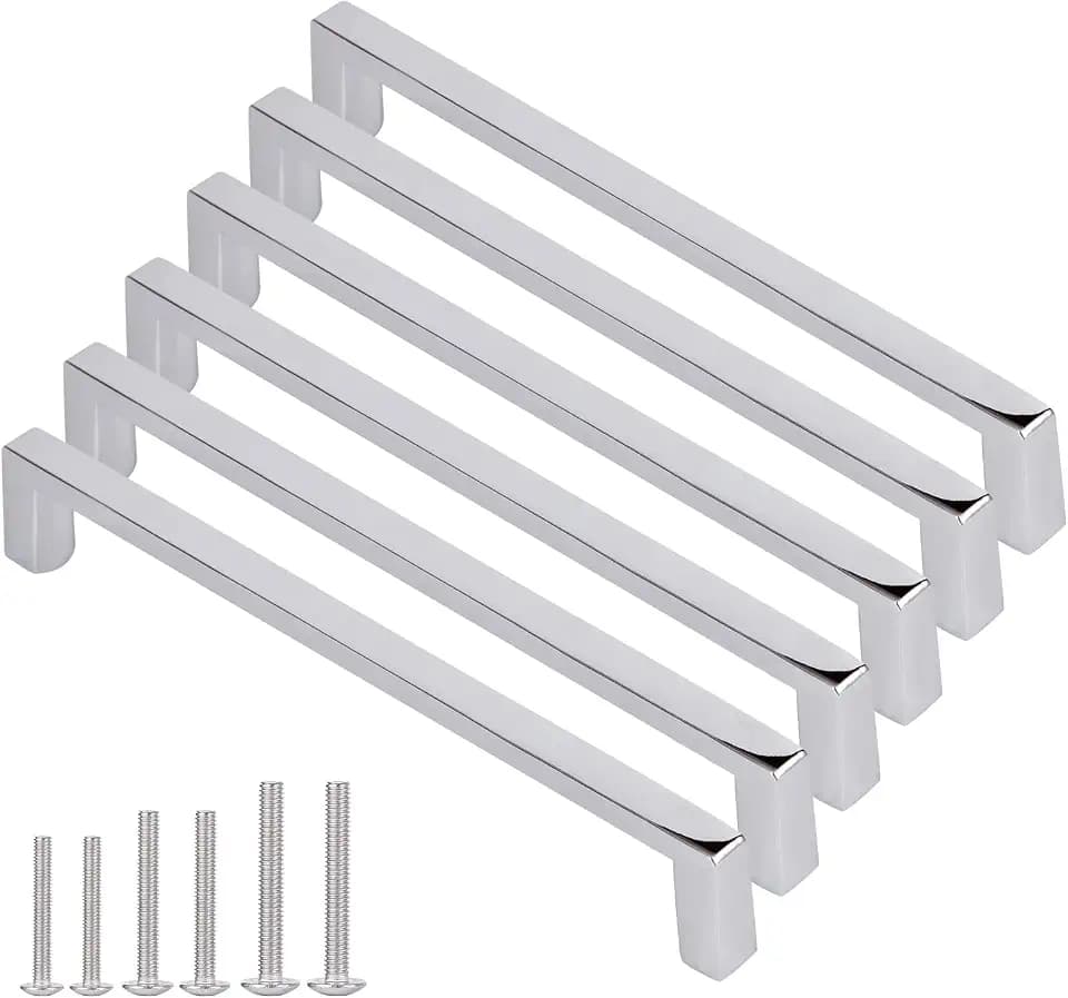 Cabinet Handle, 6-Inch Chrome, Hardware Handle for Cabinets and Drawers, 6-Pack