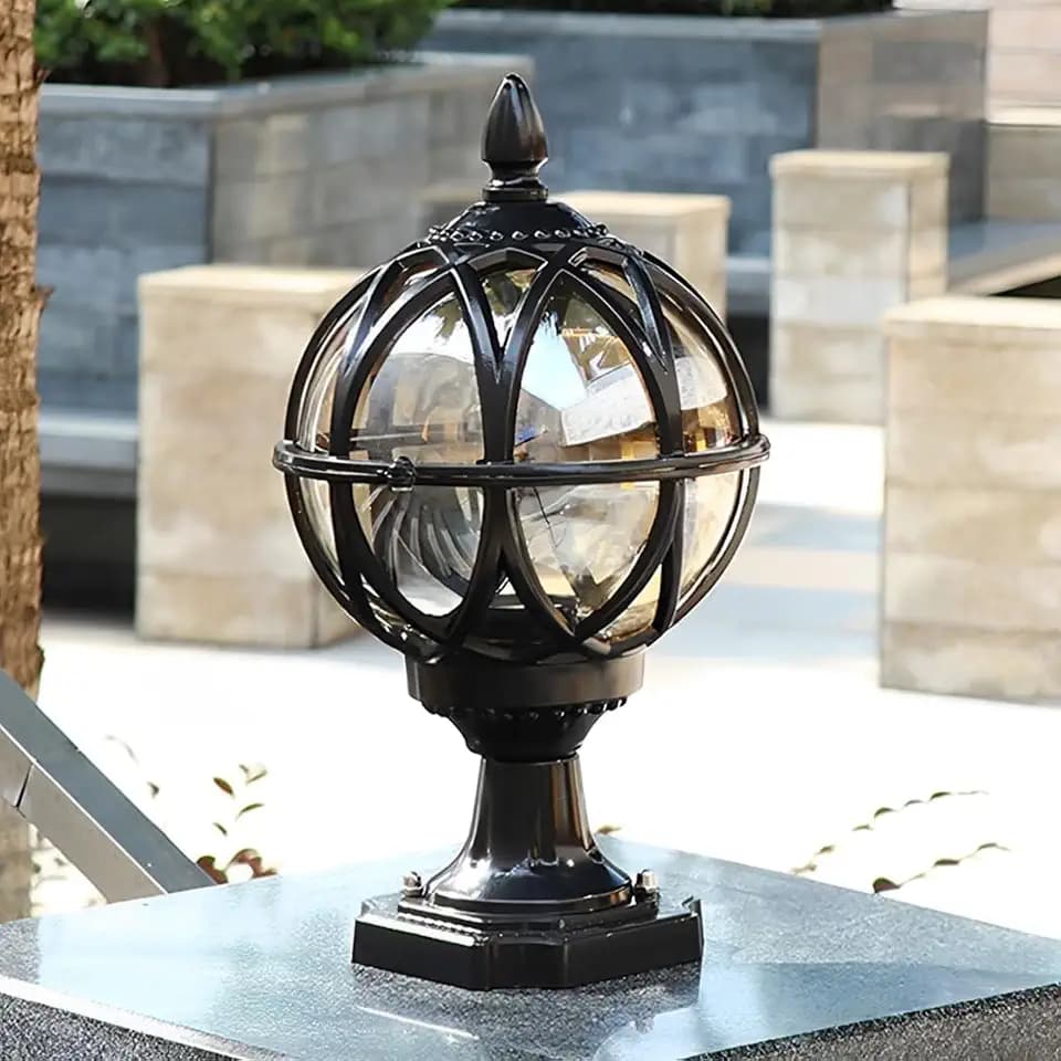 Outdoor Post Light Fixture, E26 Base 60W Max Column Lights with Black Aluminum Housing Plus Amber Glass IP55 Waterproof Exterior Pillar Lantern for Driveway Yard Lawn Patio Garden