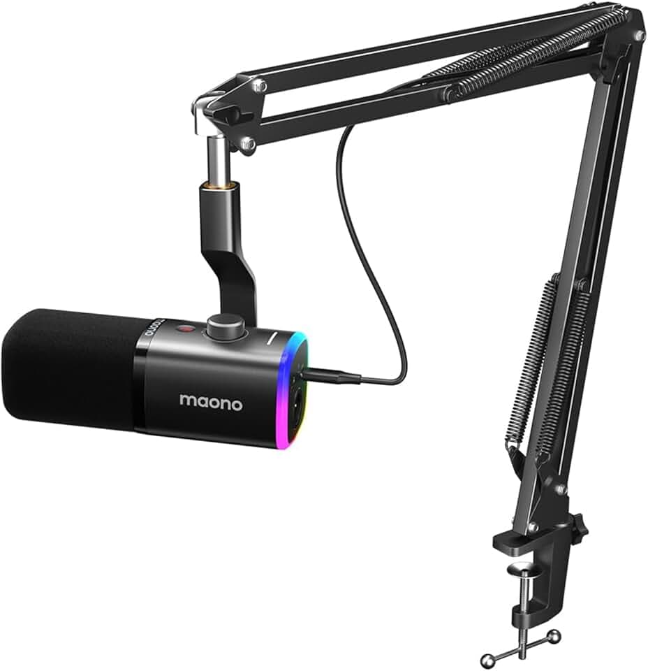 MAONO XLR-USB Streaming Mikrofon mit Arm: Dynamisches Mikrofon mit Software, Stummschalttaste, Gain-Regler, für Podcast, PC Gaming, Aufnahme, YouTube-Inhaltserstellung, Chat, PS4-5 Mac Mixer (PD100XS)