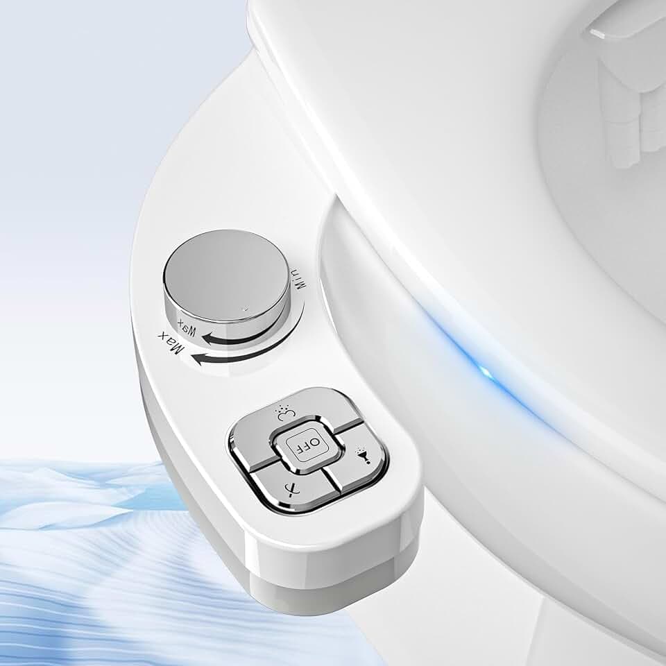 Bidet Aufsatz Für Toilette, Nichtelektrisch Schlankes Druckknopf Bidet WC, Einziehbare Selbstreinigende Doppeldüsen（Verstopfungsschutz）Und Drehknopf Zur Einstellung Des Wasserdrucks (Silber)